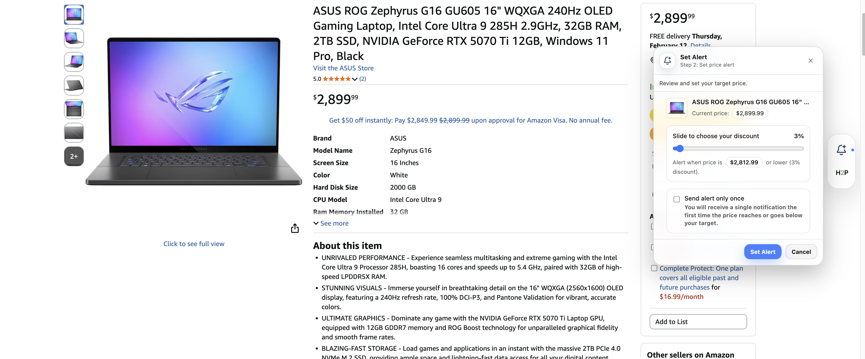 Happy2Purchase set alert screen on Amazon